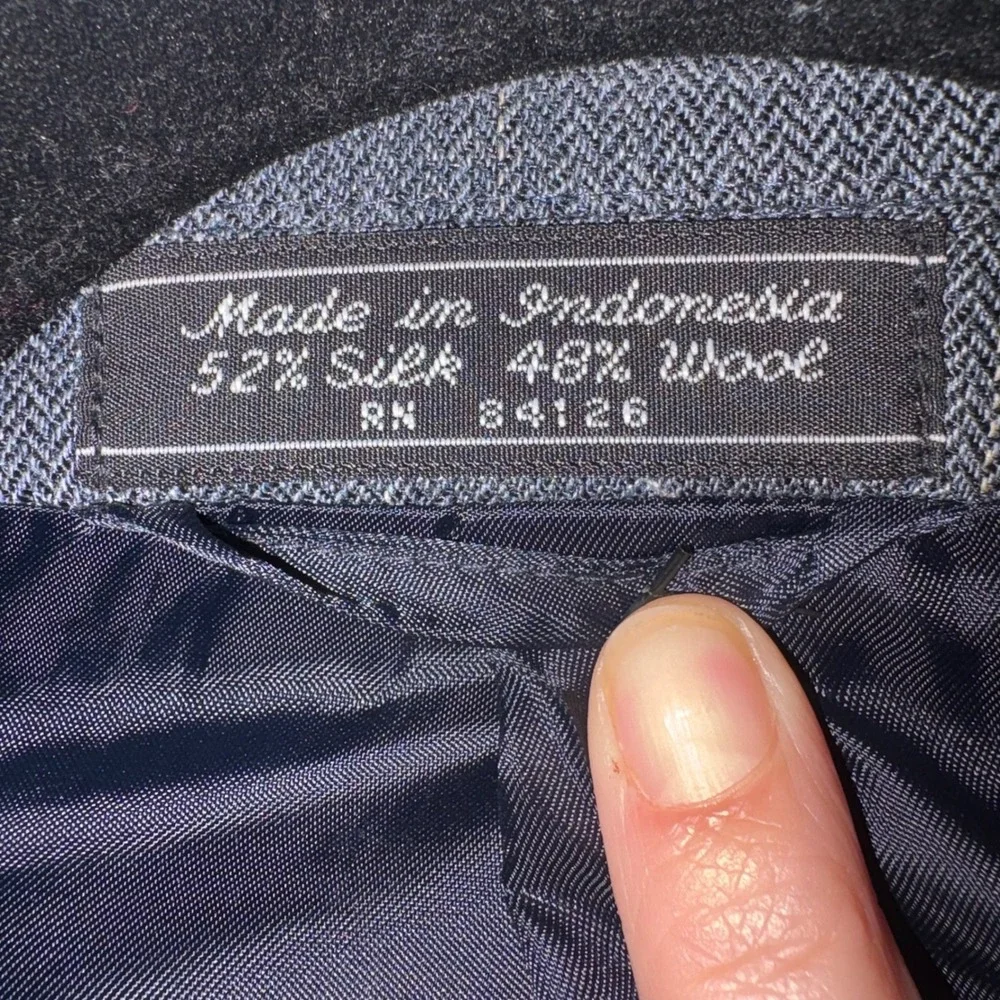 Meeting Street‎ Mens 46R Blazer Silk Wool Blue Herringbone Windowpane Sport Coat